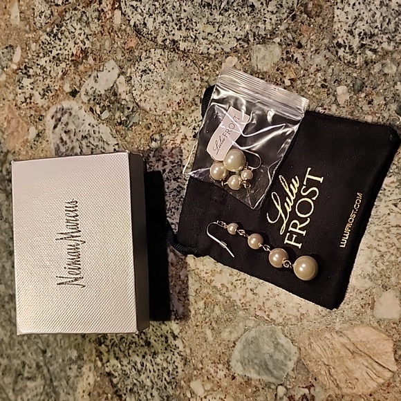 Neiman Marcus Lulu Frost Glass Pearl Brass Drop Earrings - Picture 3 of 5